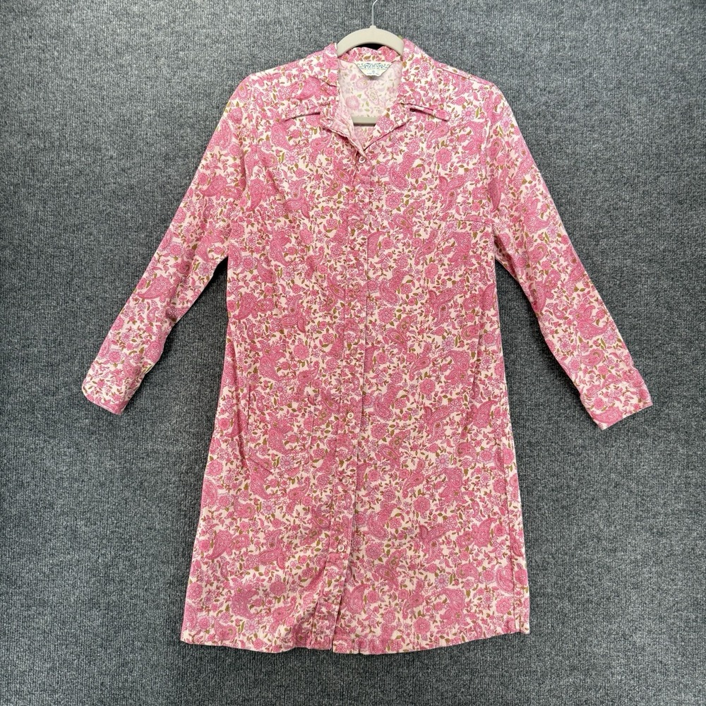 Vintage Resin Finish House Dress Large Pink Floral Fine Cotton Mumu Patio Granny